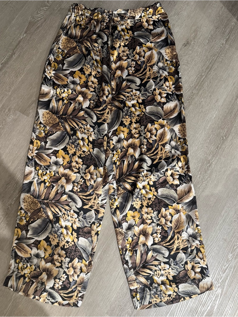 VTG Fu Da Fine Silk Floral Wide Leg Palazzo Pants XL 100% Silk Drawstring